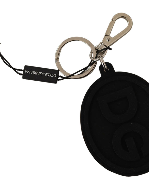 Black Rubber DG Logo Silver Brass Metal Keychain