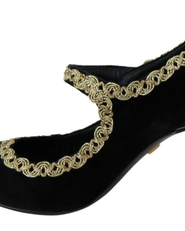Black Embellished Velvet Mary Jane Pumps Shoes