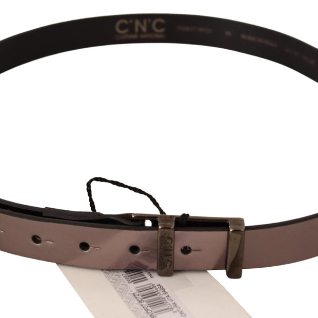 Chic Pink Metallic Leather Belt with Bronze Buckle