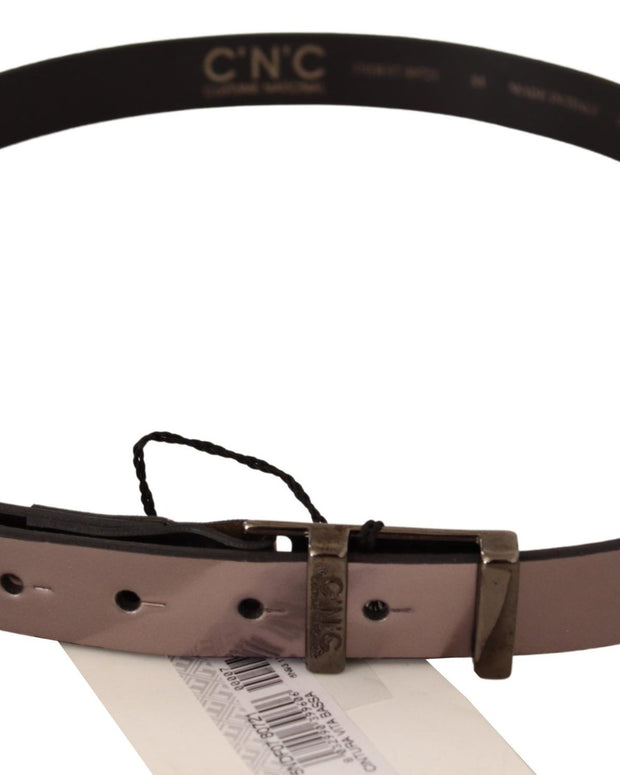Chic Pink Metallic Leather Belt with Bronze Buckle
