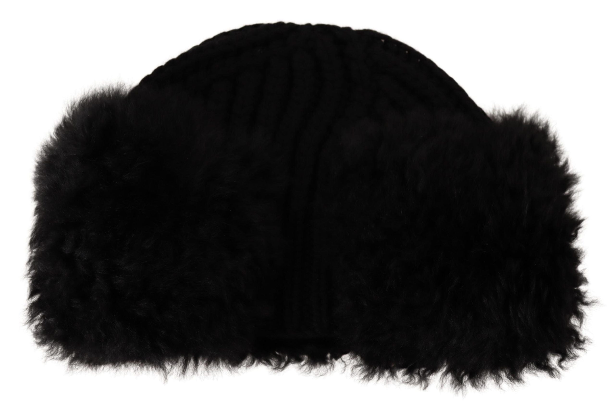 Elegant Black Cashmere Alpaca Fur Beanie