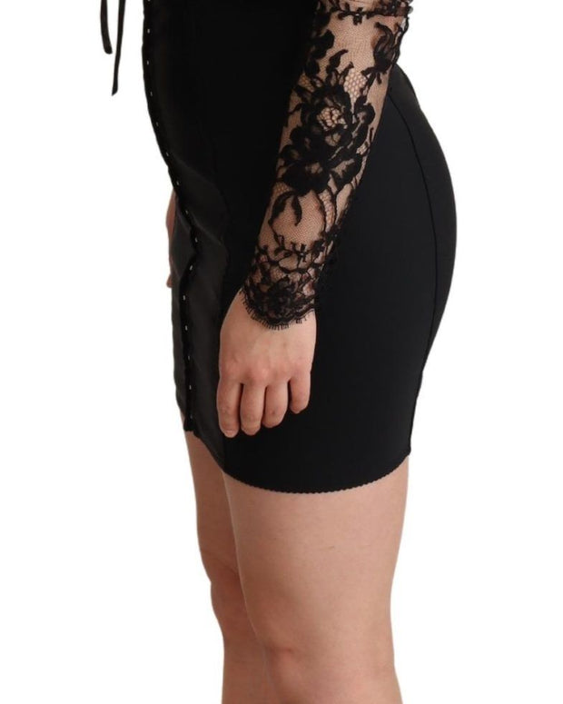 Black Fitted Lace Top Bodycon Mini Dress