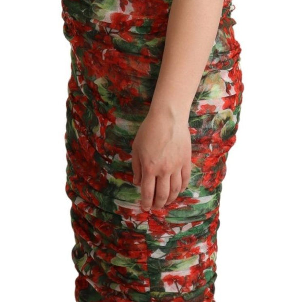 Elegant Red Floral Midi Sheath Dress