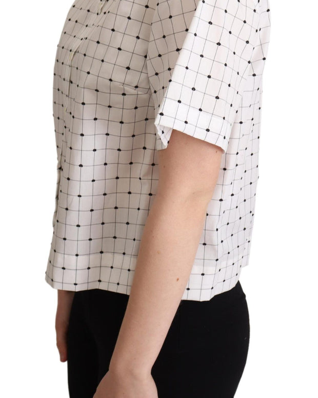 White Polka Dot Cotton Collared Shirt Top