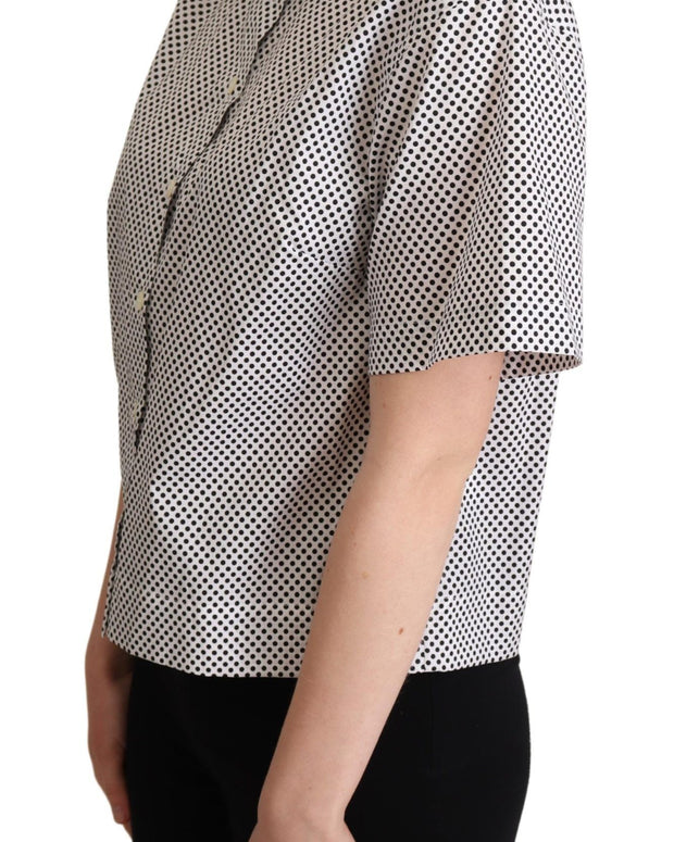 Black Polka Dot Collared Shirt White
