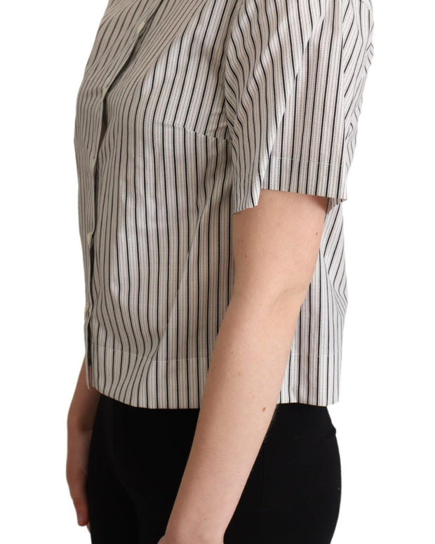 White Black Striped Collared Shirt