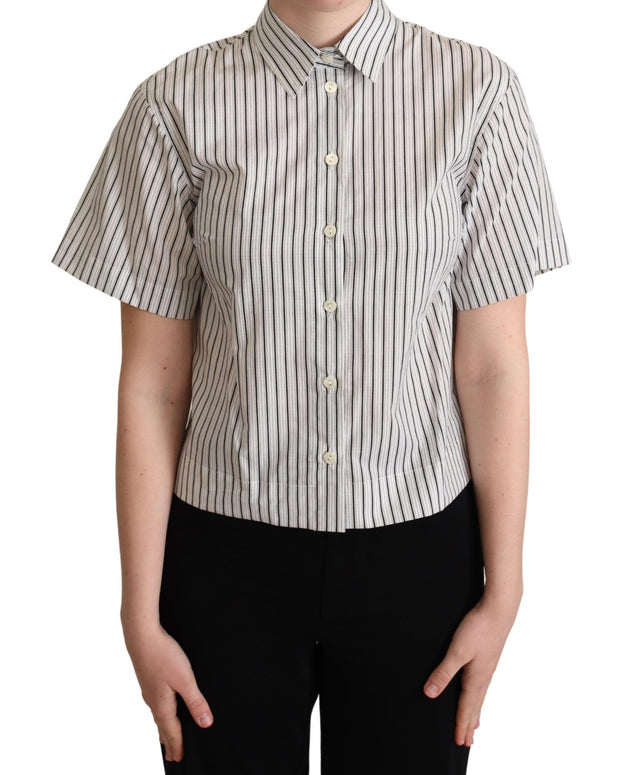 White Black Striped Collared Shirt