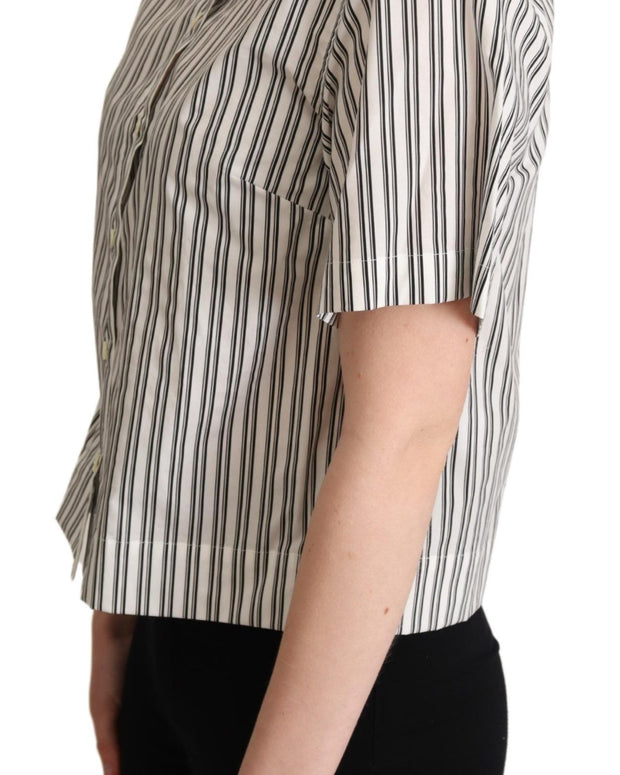 White Black Striped Shirt Blouse Top