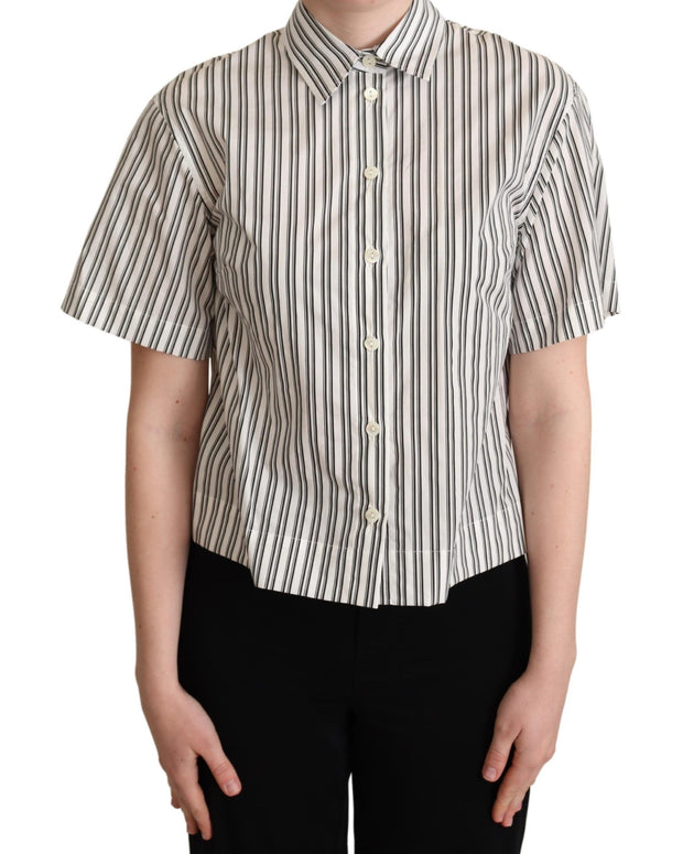 White Black Striped Shirt Blouse Top