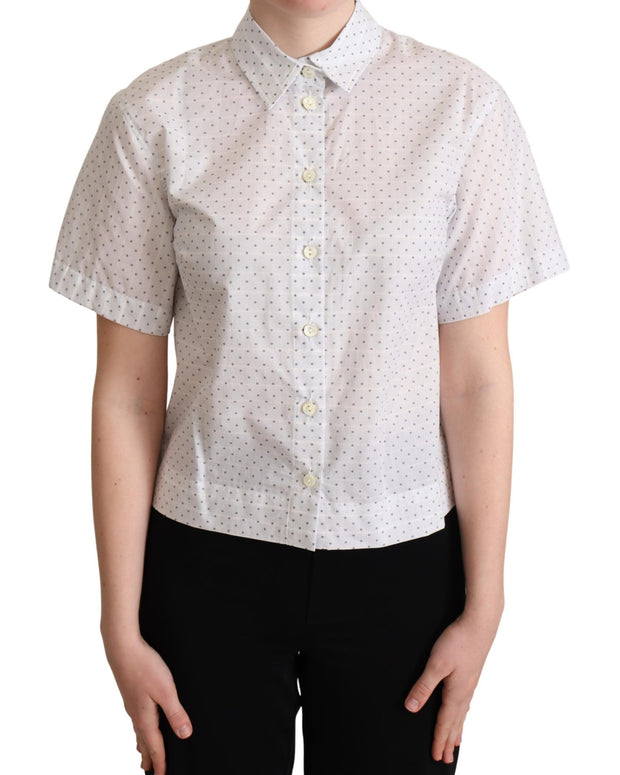 White Black Polka Dots Collar Blouse Shirt