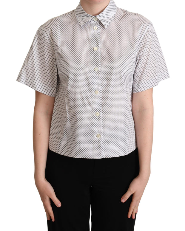 White Gray Polka Dots Collared Button Shirt