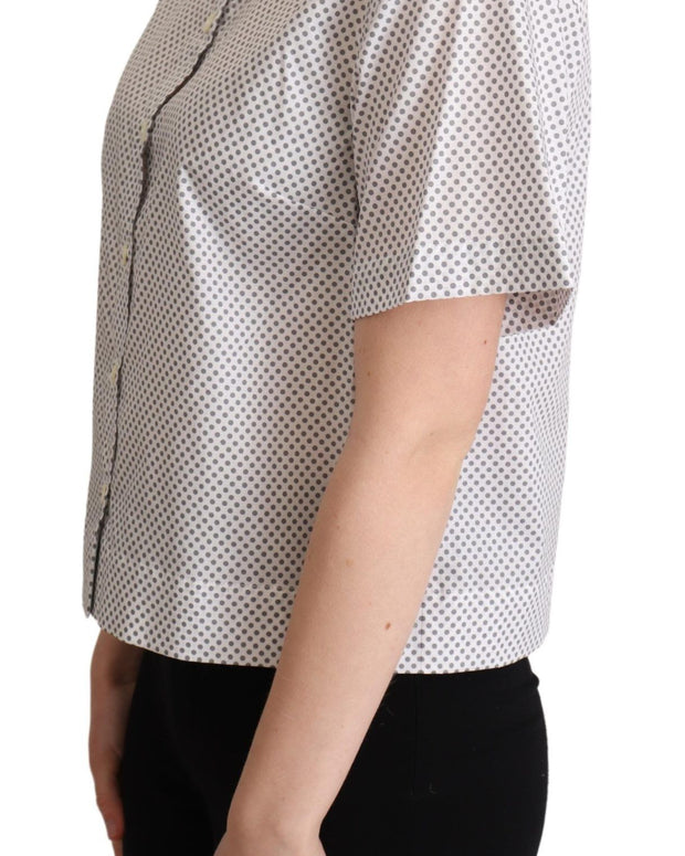 White Gray Polka Dots Collared Button Shirt