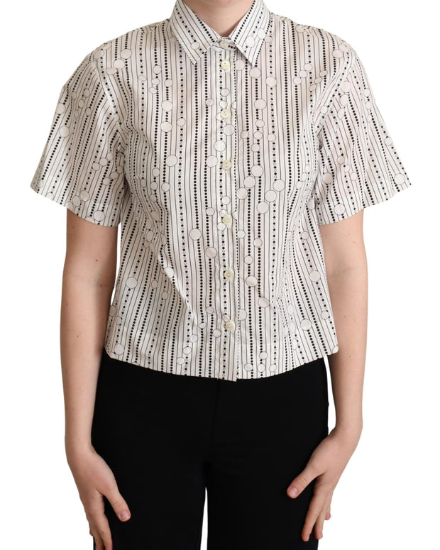 White Circles Dots Collared Button Up Shirt