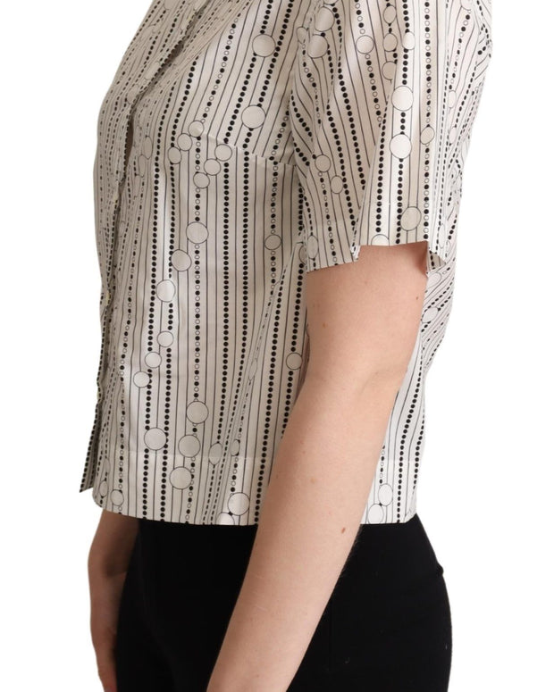 White Circles Dots Collared Button Up Shirt