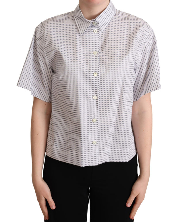 White Polka Dots Collared Blouse Shirt
