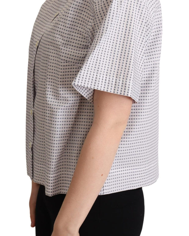 White Polka Dots Collared Blouse Shirt