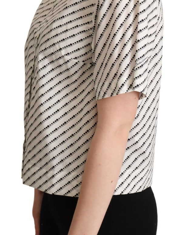 White Dotted Collared Blouse Shirt