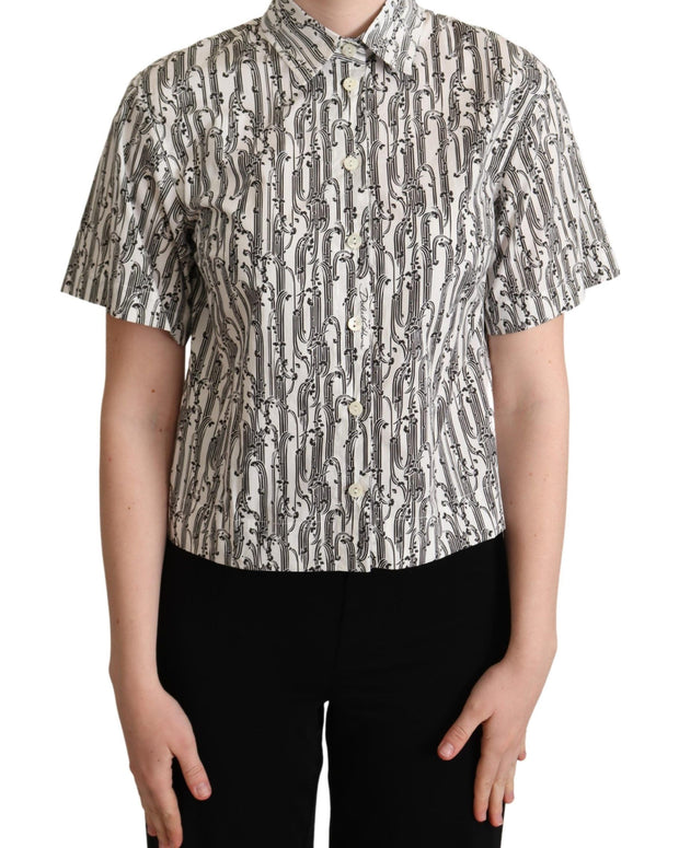 White Floral Collared Blouse Shirt