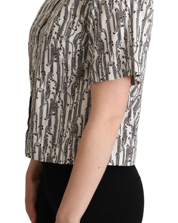 White Floral Collared Blouse Shirt
