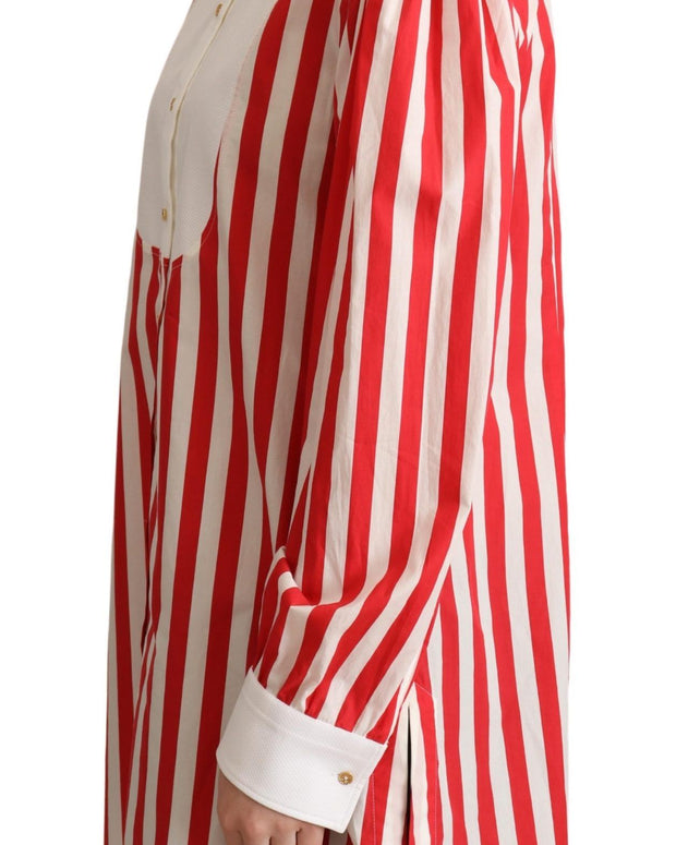 Red White Striped Long Sleeves Formal Shirt
