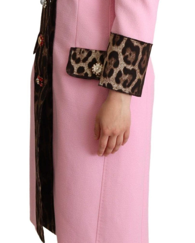 Pink Leopard Wool Trenchcoat Jacket