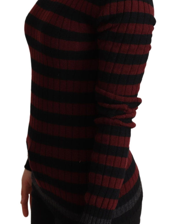 Black Red Striped Wool Pullover Sweater
