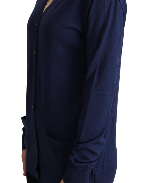 Blue Virgin Wool Button Down Cardigan Sweater