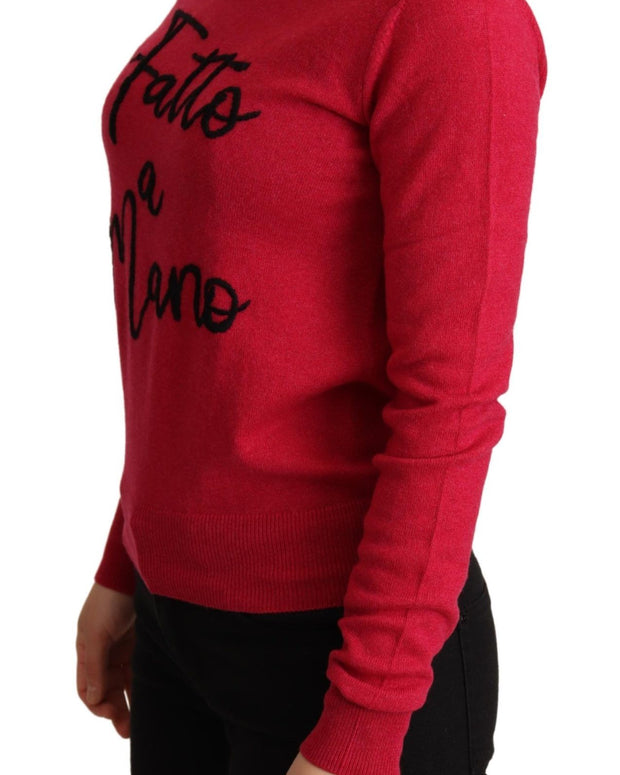 Pink Embroidered Cashmere Wool Pullover Sweater