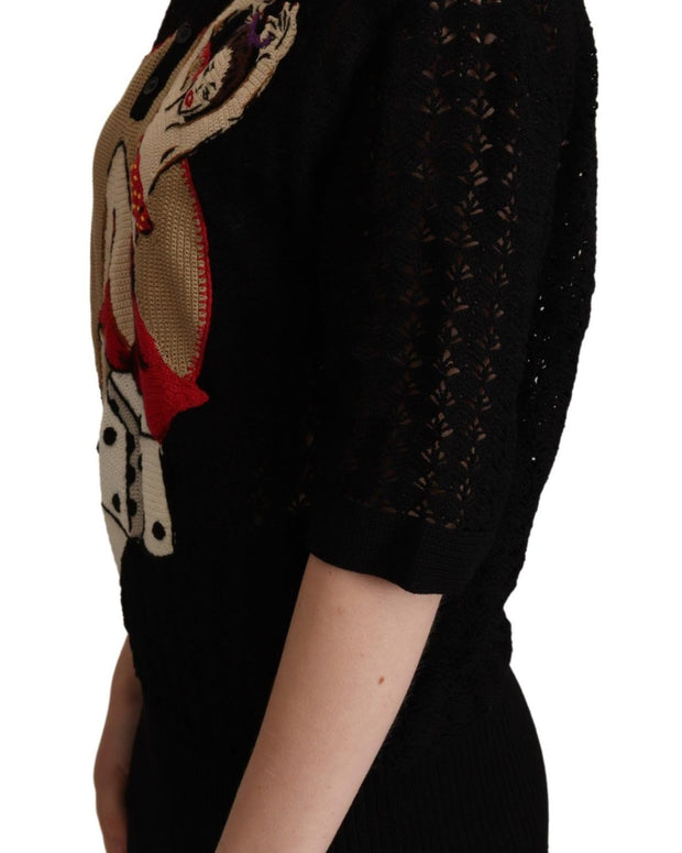 Black Embroidered Knitted Cotton Sweater
