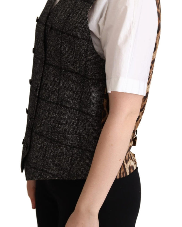 Gray Wool Leopard Print Waistcoat Vest