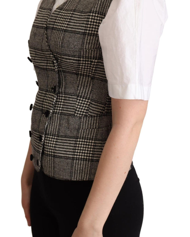 Gray Checkered Sleeveless Waistcoat Vest