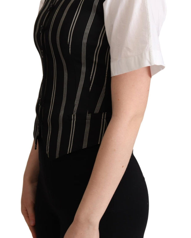 Black Striped Leopard Print Waistcoat Vest