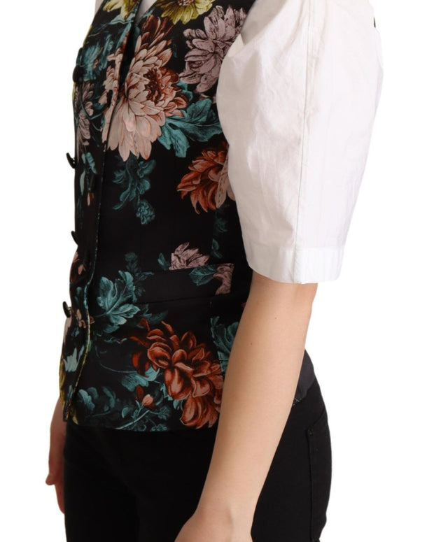 Black Jacquard Floral Waistcoat Vest