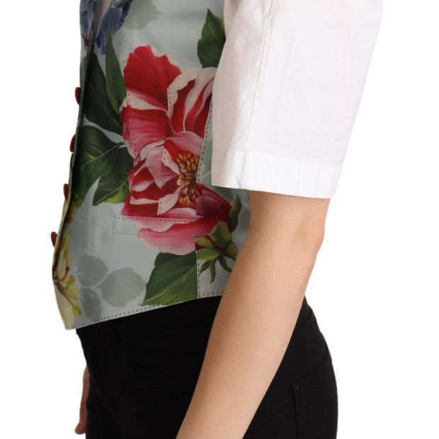 Elegant Floral Print Silk Waistcoat