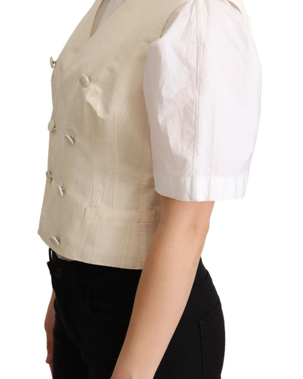 Beige Silk Sleeveless Waistcoat Vest