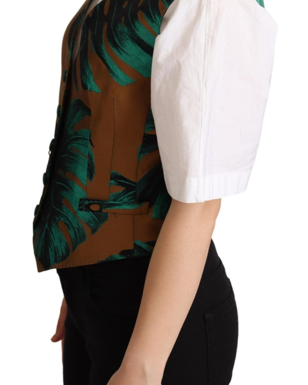Green Jacquard Leaf Gold Waistcoat Vest