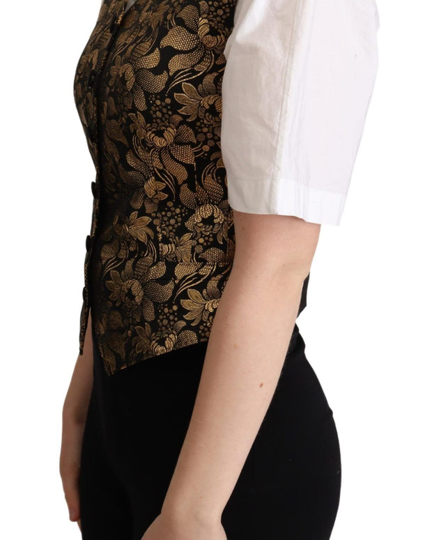 Black Gold Jacquard Silk Waistcoat Vest
