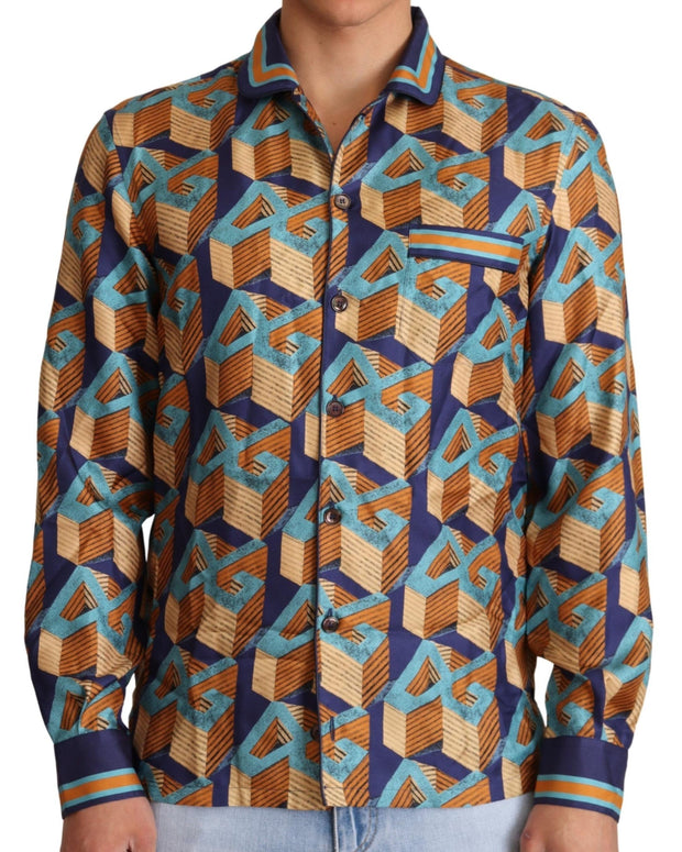 Multicolor DG Logo Silk Mens Top Shirt