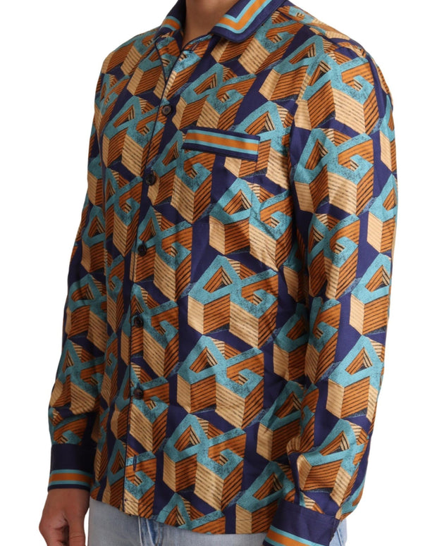 Multicolor DG Logo Silk Mens Top Shirt
