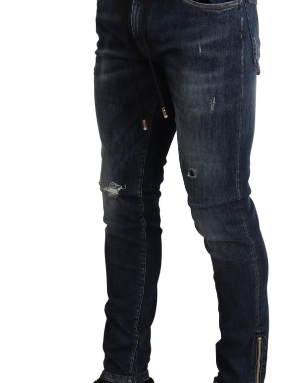 Blue Cotton Stretch Tattered Denim Jeans