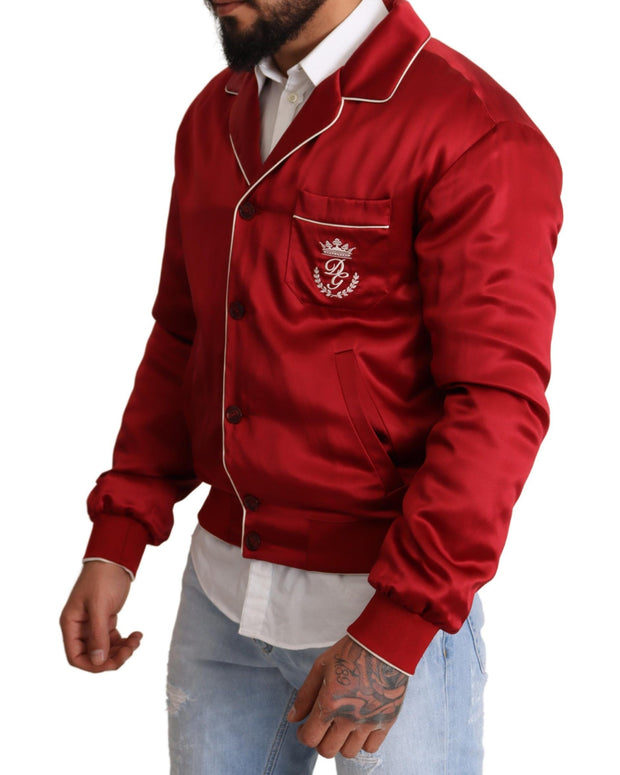 Red Silk Button DG Logo Bomber Jacket