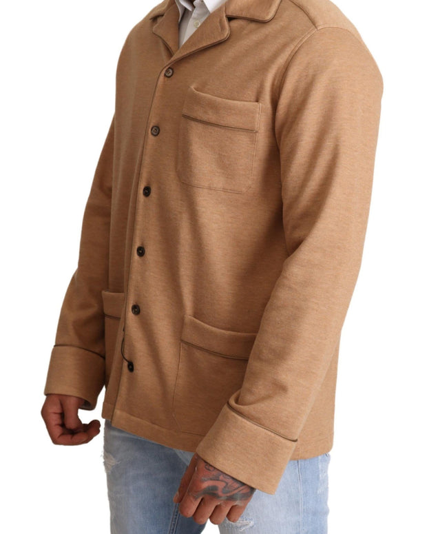 Brown Cotton Button Collared Coat Jacket
