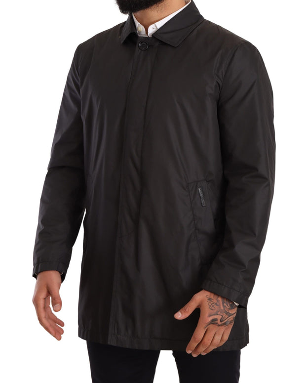 Black Polyester Mens Trench Coat Jacket