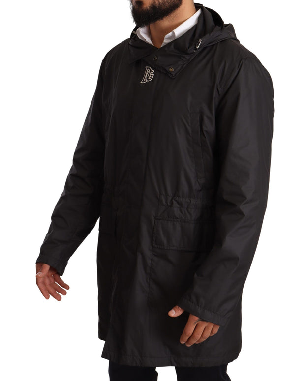 Black Hooded Mens Trench Coat Jacket