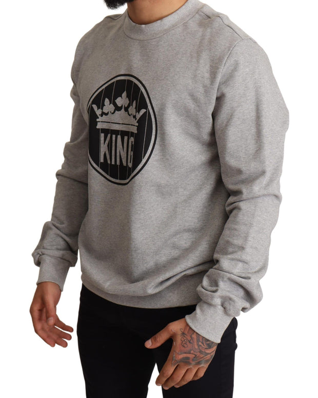 Gray Crown King Print Cotton Sweater