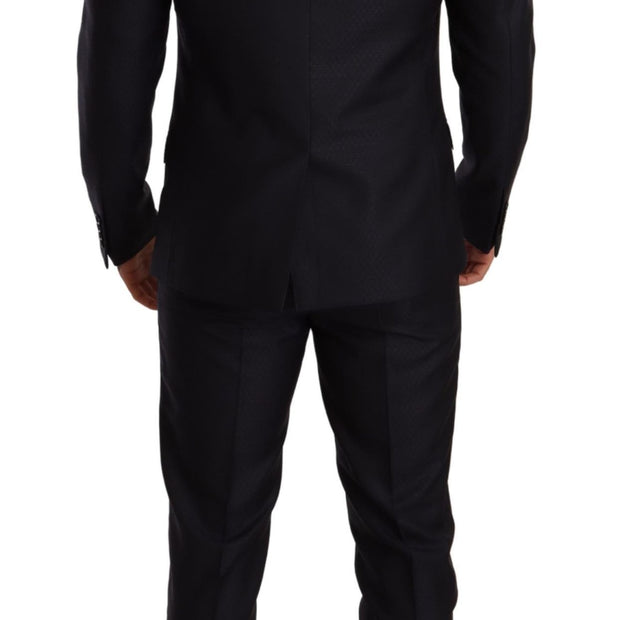 Elegant Slim Fit Jacquard Suit in Blue