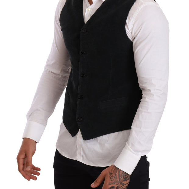 Elegant Black Cotton Formal Dress Vest