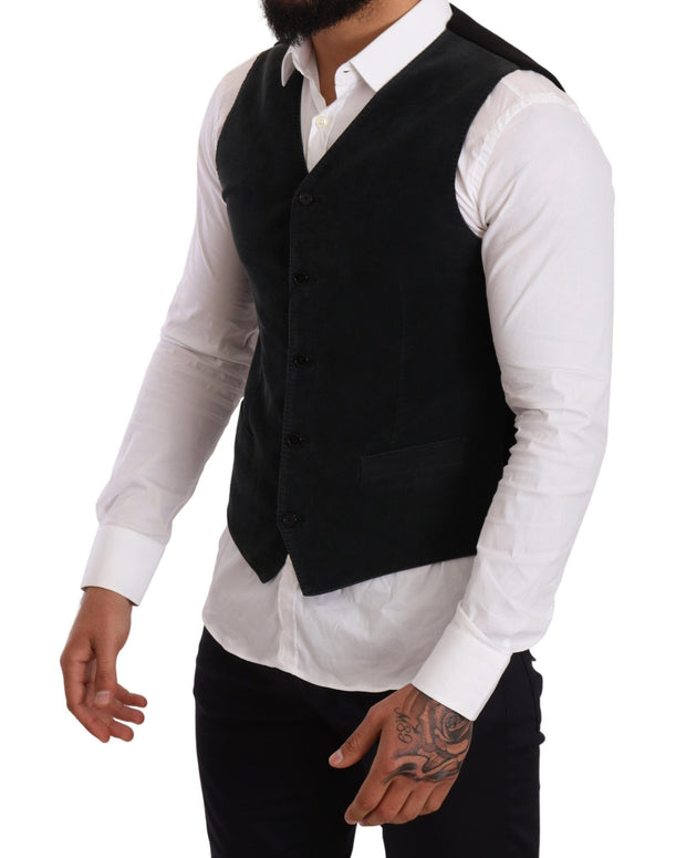 Black Cotton Single Breasted Waistcoat