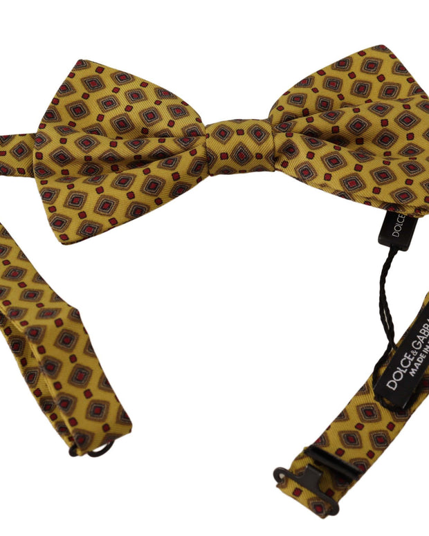Yellow Patterned Silk Adjustable Neck Papillon Bow Tie
