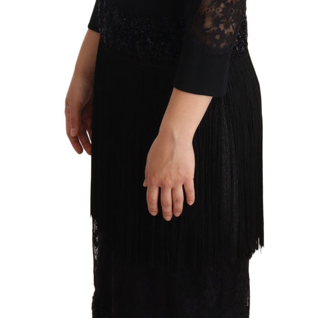 Elegant Lace Midi Dress in Black